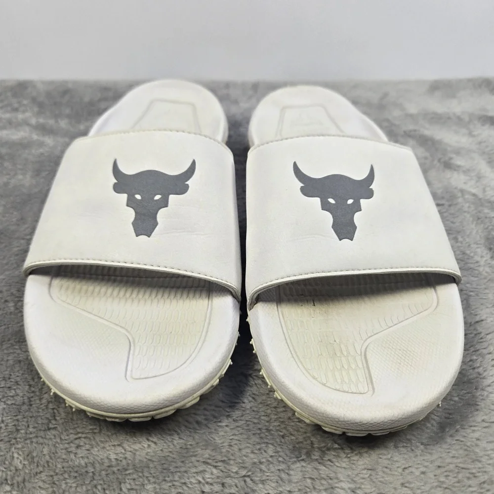 Under Armour Project Rock Slides Mens 10 White Michelin Gripper Sandals 3023761